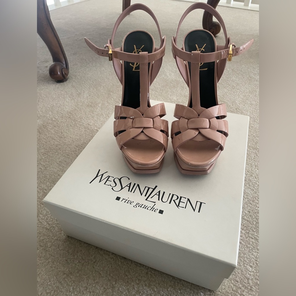 Ysl Tribute Pale Pink 38.5 38 1/2 Vitello Vernice